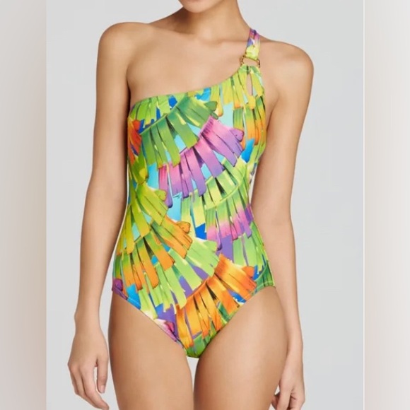 Trina Turk Polynesian Palms One Piece One Shoulder Swimsuit Size 4 - Picture 6 of 7
